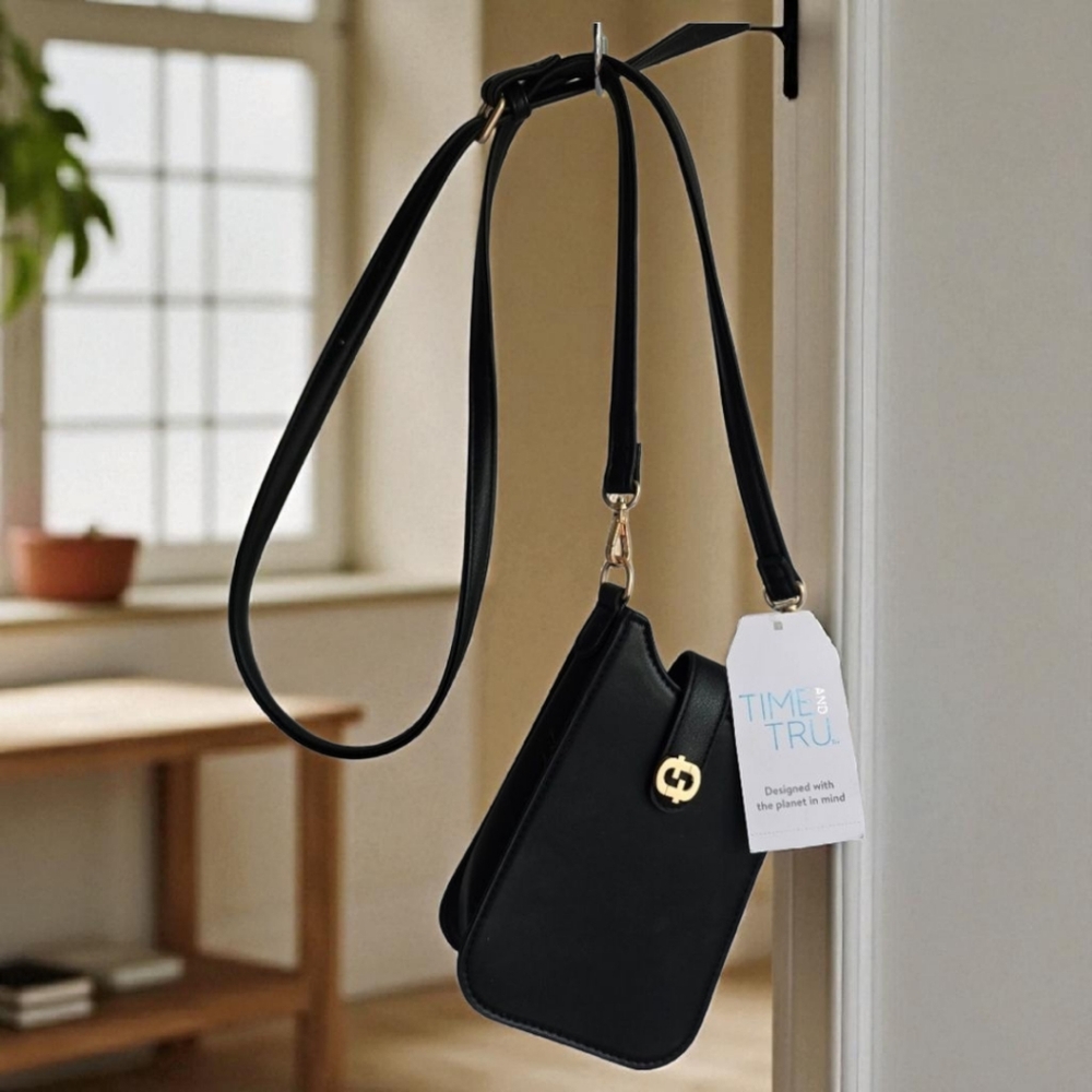 NWT Time & Tru Black Wallet Mini Crossbody Bag Gold Colored Hardware